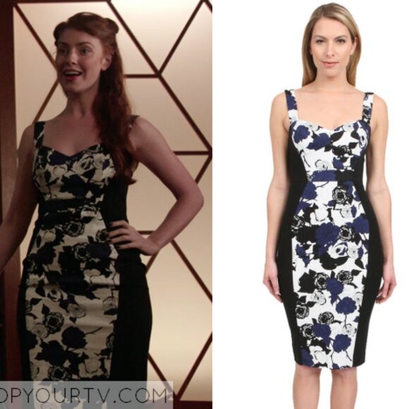 Black Halo Sadie Colorblock Panel Navy Blue Floral Sheath Dress Size 6 - Picture 2 of 6